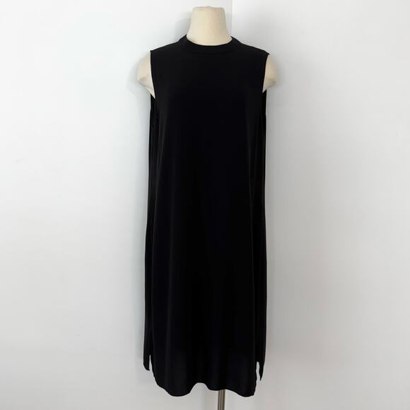 Eileen Fisher Silk Georgette Crepe High Neck Dress Sleeveless in Black L NWT - Picture 2 of 11